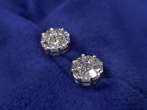 14k Solid Gold VS1 Diamond 8mm Round Pie-Cut Earrings