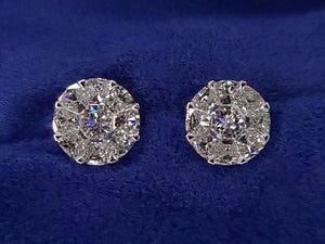 14k Solid Gold VS1 Diamond 9mm Round Pie-Cut Earrings