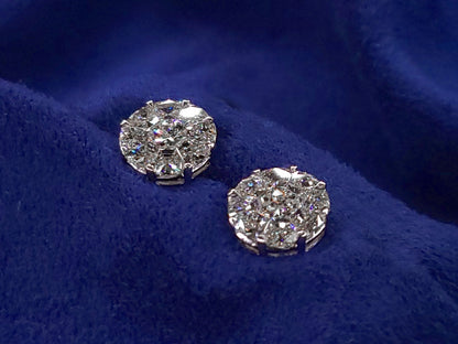 14k Solid Gold VS1 Diamond 9mm Round Pie-Cut Earrings