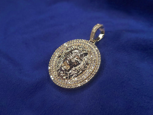 10k Solid Gold Diamond Versace Lion Circle Pendant