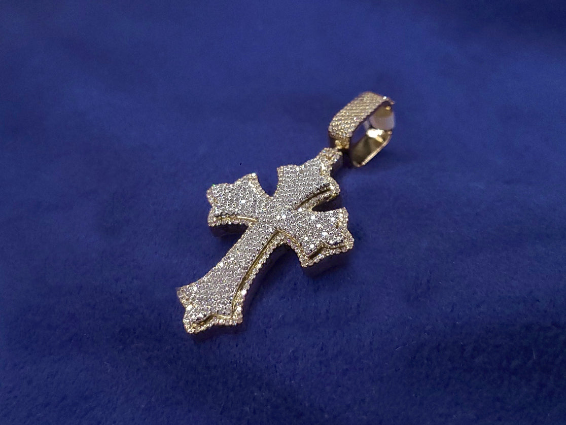 10k Solid Gold and Diamond 3D Cross - Solid Back 1.50"