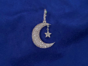 14k Solid White Gold and VS1 Diamond Moon-Star - Solid Back