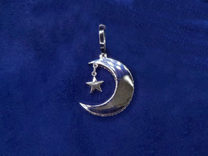 14k Solid White Gold and VS1 Diamond Moon-Star - Solid Back