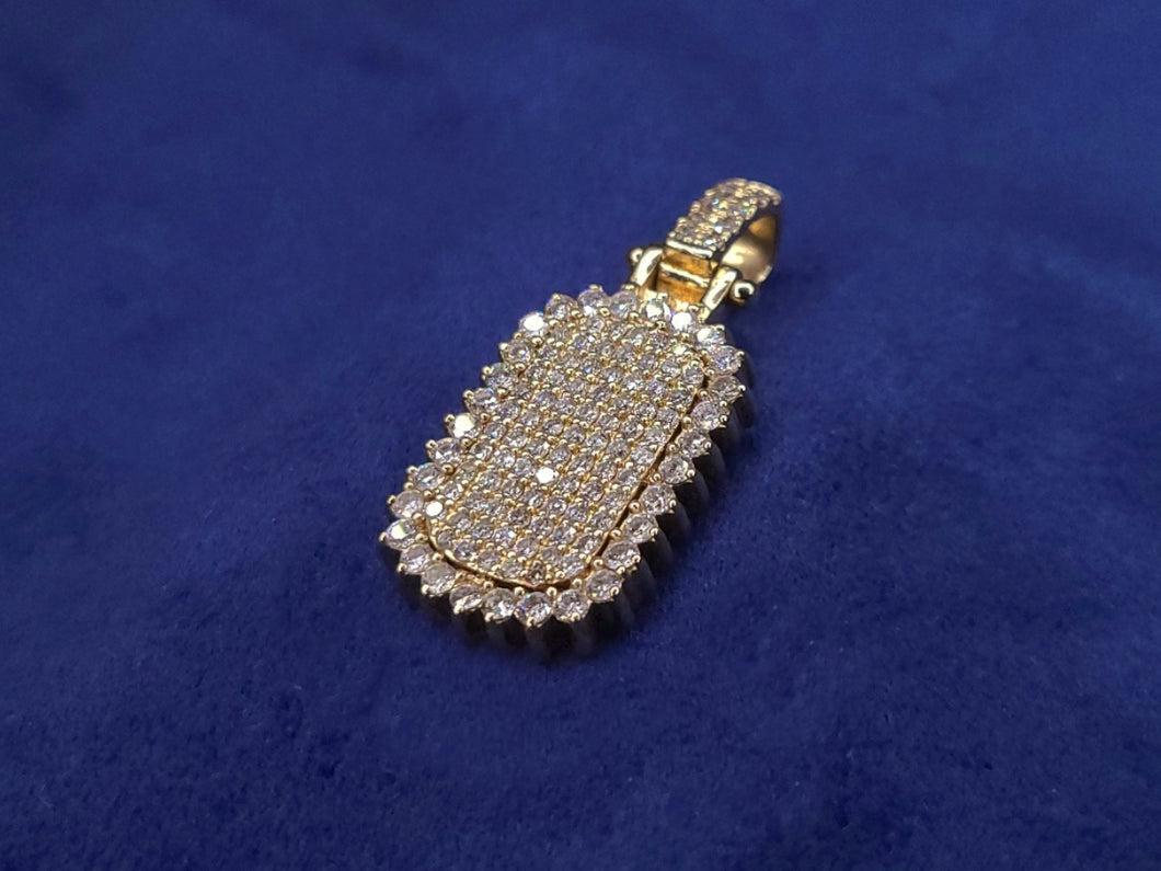 14k Solid Gold and Diamond Dog Tag Pendant - Solid Back