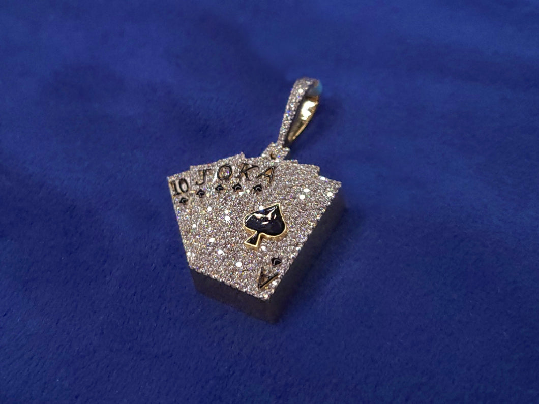 10k Solid Gold VS Diamond 3D Cards Pendant